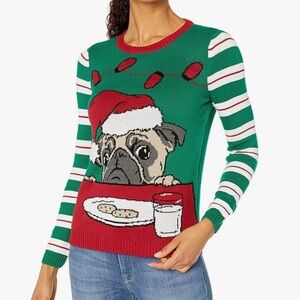 Ugly Christmas Sweater Size XL Santa Pug Cookies and Milk Cotton Blend